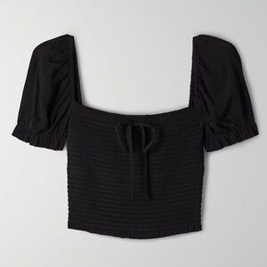 Aritzia Wilfred Smocked Blouse (Black)